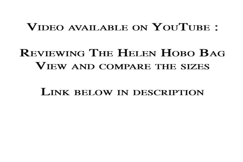May include: A white background with black text that reads: VIDEO AVAILABLE ON YOUTUBE : REVIEWING THE HELEN HOBO BAG VIEW AND COMPARE THE SIZES LINK BELOW IN DESCRIPTION. The text is centered and presented in a clear, sans-serif font style.