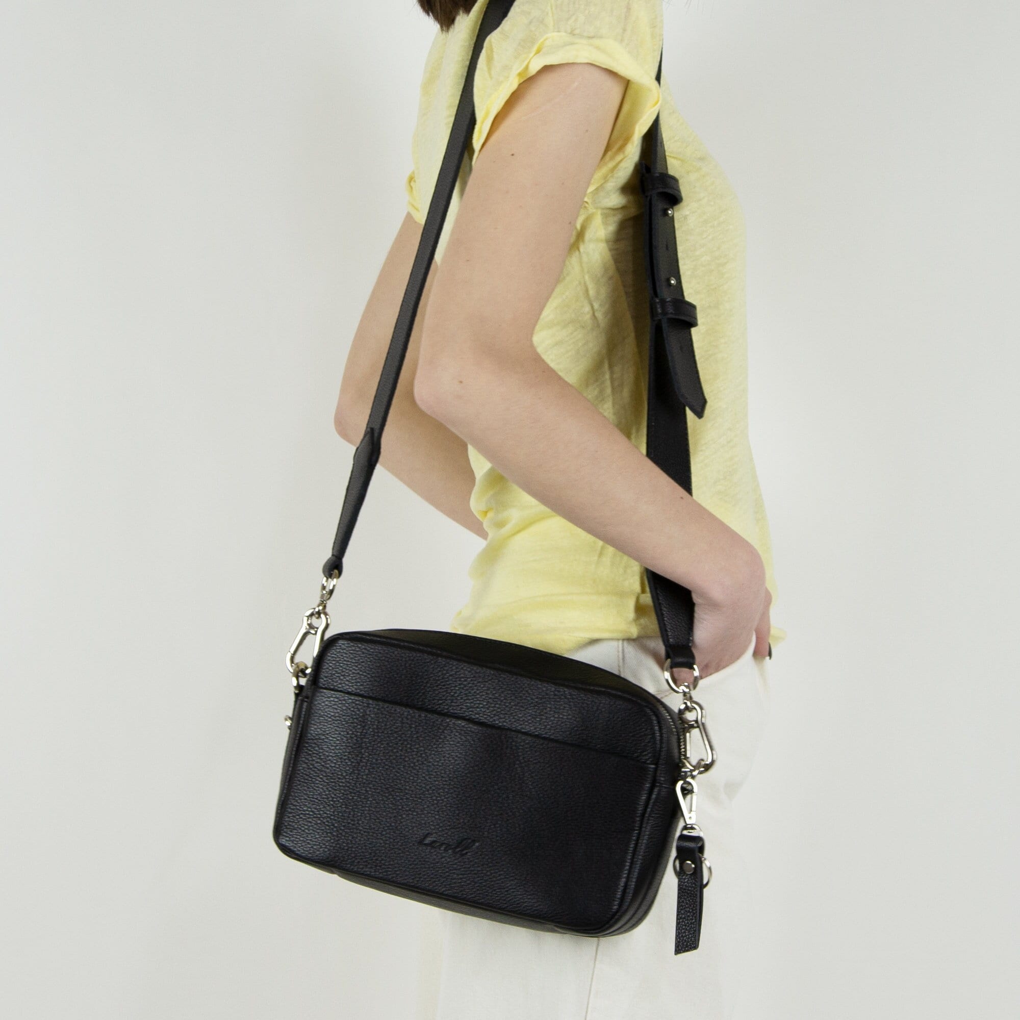 Black Leather Cross Body Bag Black Camera Bag for Women 