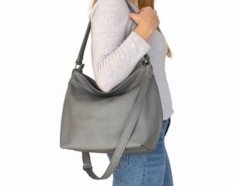 Graue Ledertasche - Graue Hobo Geldbörse Frauen - Crossbody Hobo Bag - Slouchy Crossbody Purse - Crossbody weiche Handtasche - Slouchy Hobos - Geschenk