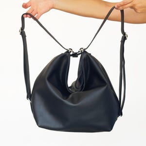 Black convertible backpack purse - Convertible crossbody shoulder bag - Oversized black slouchy hobo bag - Large soft women's hobo purse