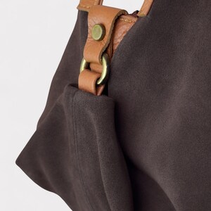 Brown suede leather bag - Large hobo bag - Slouchy handbag - Shoulder bag for women in suede - Oversized shoulder purse - Sling bag - Gift image 8