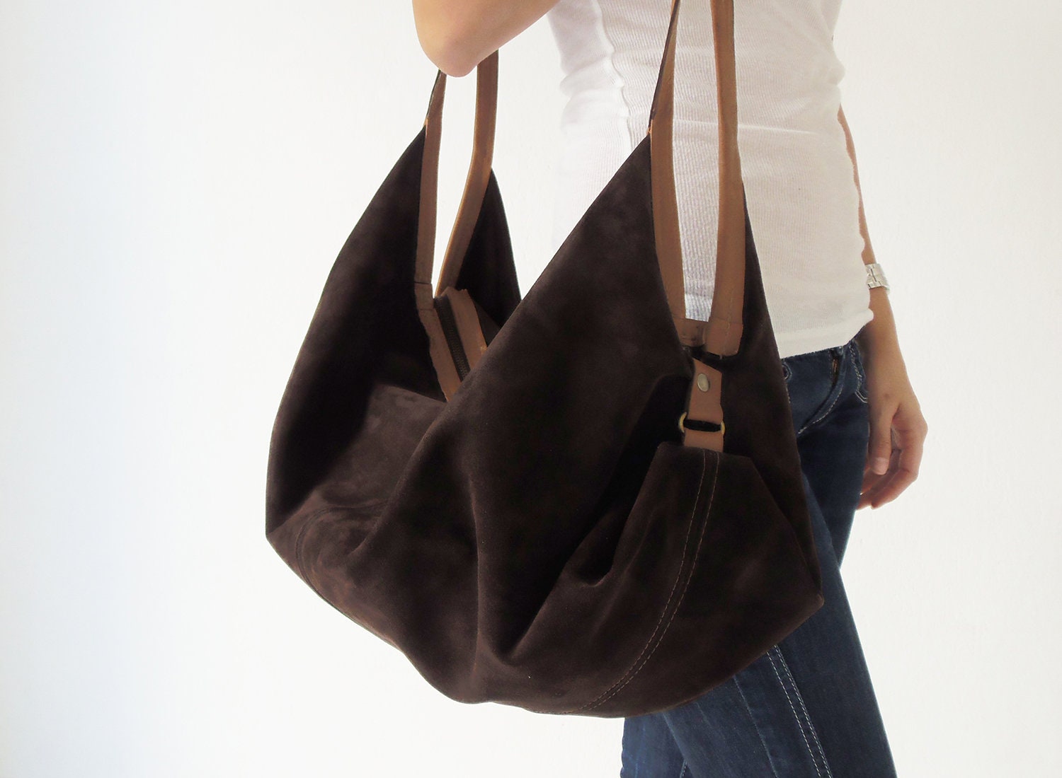 Suede Leather Pouch Slouchy Totes XL Bag Hobo Handbag Shopper 