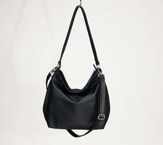 BLACK LEATHER HOBO Bag Large Crossbody Bag Everyday Leather 