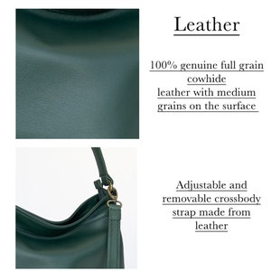 Green leather purse Everyday leather bag Leather hobo bag Slouchy crossbody bag Soft hobo purse for women Gift for her Green bag image 7