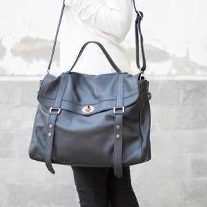 Black leather messenger bag Leather satchel Laptop messenger bag Leather Briefcase MELINA bag image 2