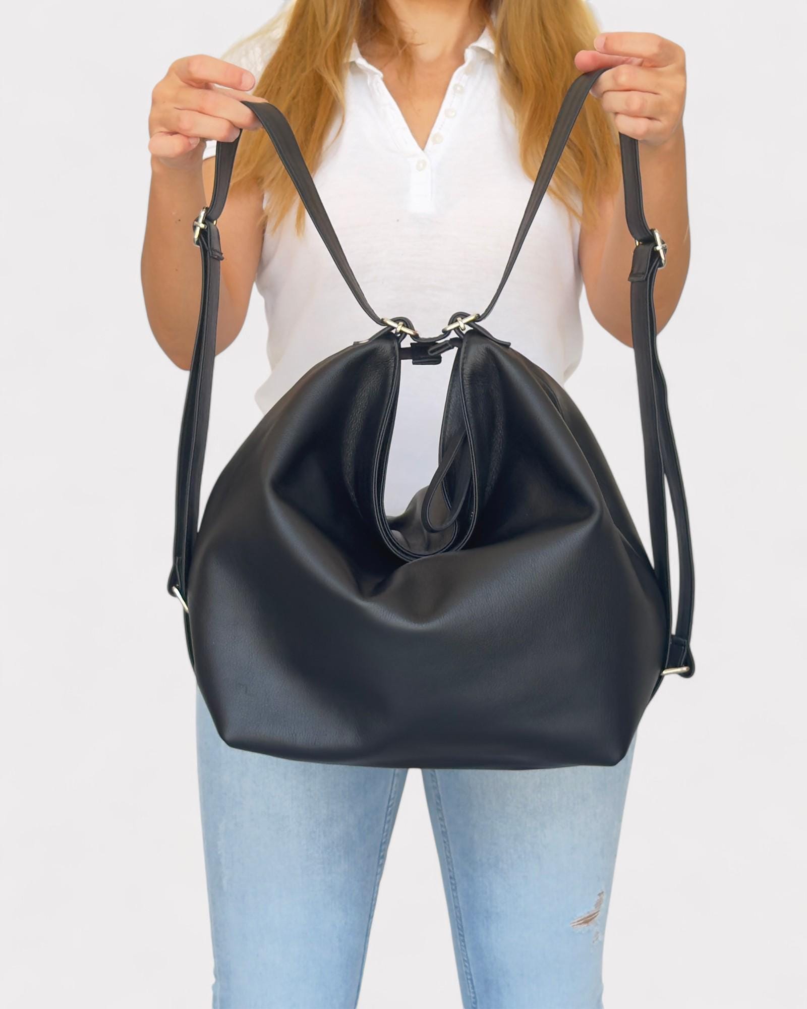Large Black Slouchy Hobo Purse - Black Leather Hobo Bag  display picture 2
