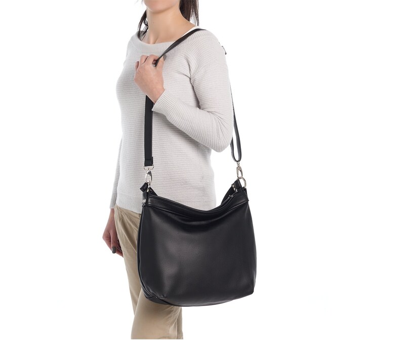 Black Leather Hobo Bag Cross Body Hobo Bag Women Laptop Etsy