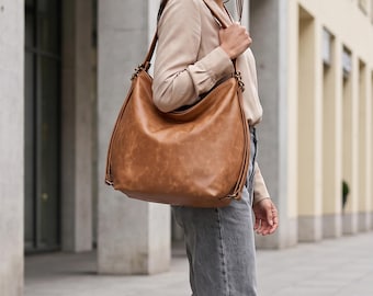Brown Leather Hobo Bag - Large Soft Purse Convertible Leather Bags