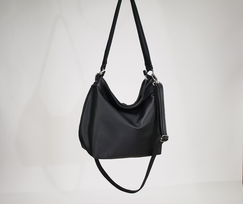 Black leather hobo bag in soft leather for women Crossbody | Etsy