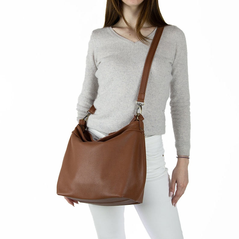 Slouchy crossbody hobo purse - Soft leather hobo bag - Women slouchy handbags - Hobo purses - Cognac brown leather bag - Gift for girlfriend image 5