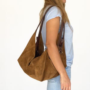 Slouchy Große Schultertasche - Braune Wildleder Handtasche Handtasche - Oversized Wildleder Taschen - Wildleder Hobo bag - Damen Leder Boho Slouch Bag - Geschenk Sie