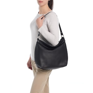 Große Schwarze Leder Hobo Tasche - Cross Body Hobo Tasche - Frauen Laptop Geldbörse -Schwarze weiche Handtaschen - Schwarze slouchy Geldbörse - Schwarze Umhängetasche