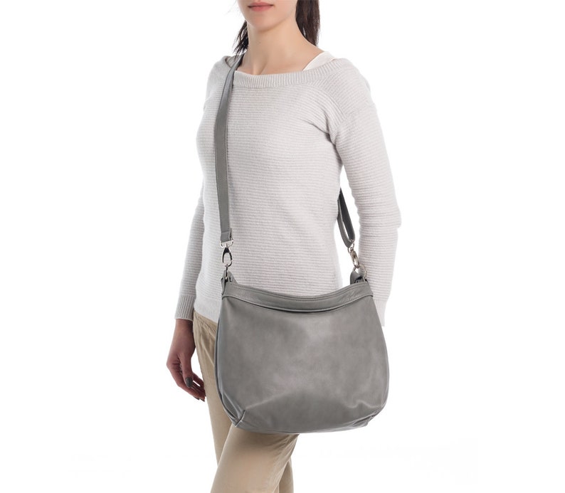 Grey Leather Hobo Bag Hobo Purse Leather Hobo Bag MEDIUM Etsy