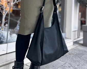 Black Leather Hobo Bag -black Hobo Purse -sling Hobo Bag