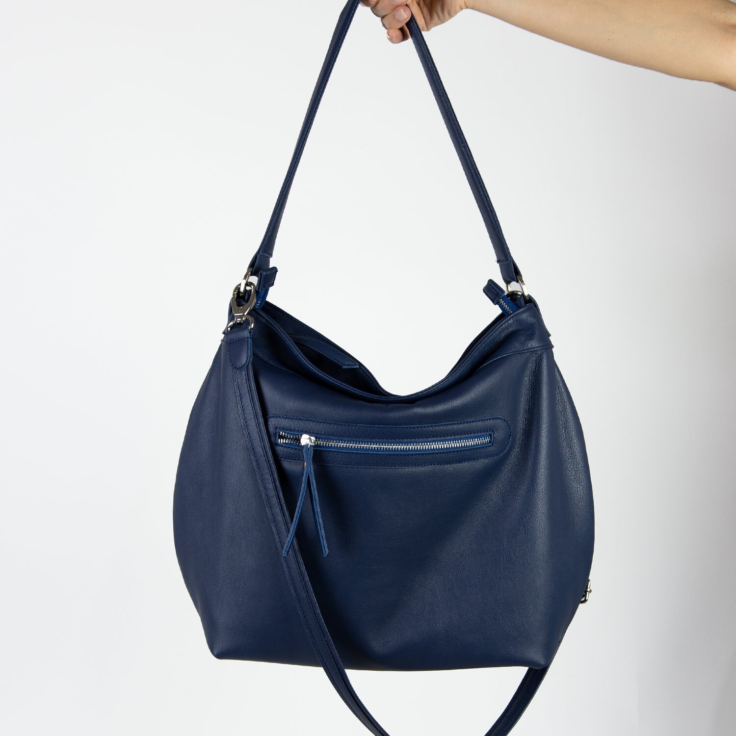 Navy Blue Leather Crossbody Bag - Leather Shoulder Bag With 