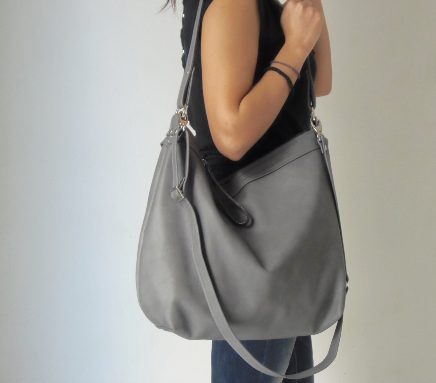 Medium Grey Helen Hobo Purse - Soft Leather Bag