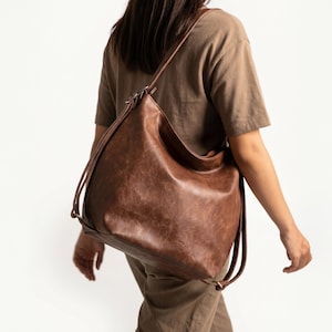Bolso hobo grande de piel - Bolso de hombro convertible y holgado - Mochila para portátil de 13"