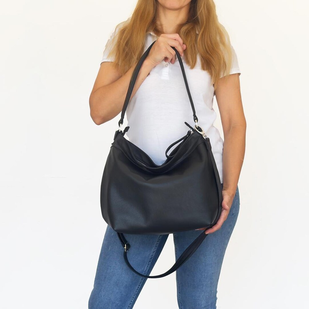 Black Leather Hobo Bag - Slouchy Hobo Purse - Black