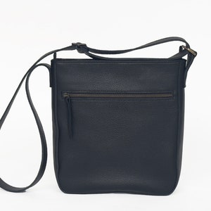 Black leather crossbody bag - Zip pocket leather bag - Black leather messenger bag - Crossbody purse - Black handbags - One strap bag - Gift