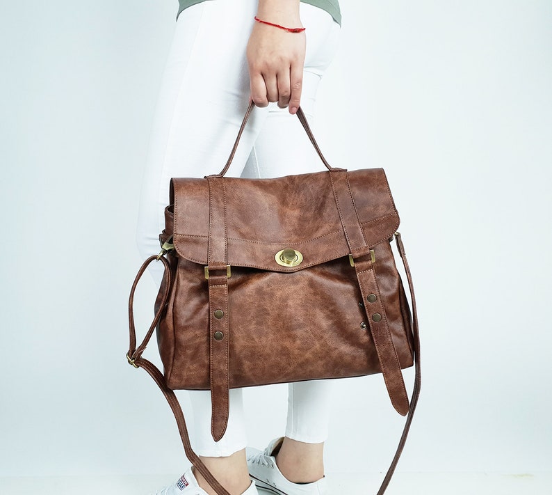 Messenger bag leather Leather satchel Women satchel laptop bag Leather briefcase Leather bag VINTAGE look MELINA bag image 5
