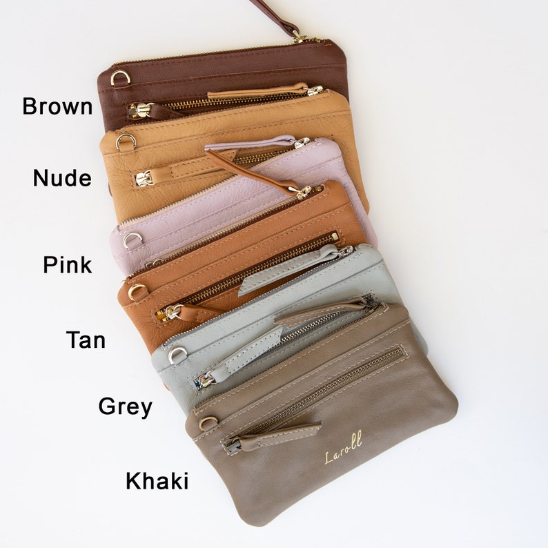 Cartera de pulsera de cuero - Teléfono de cartera de cuero pequeño - Cartera de llavero de pulsera - Carteras delgadas para mujer - Bolsa suave mantecosa - Regalo para ella imagen 9