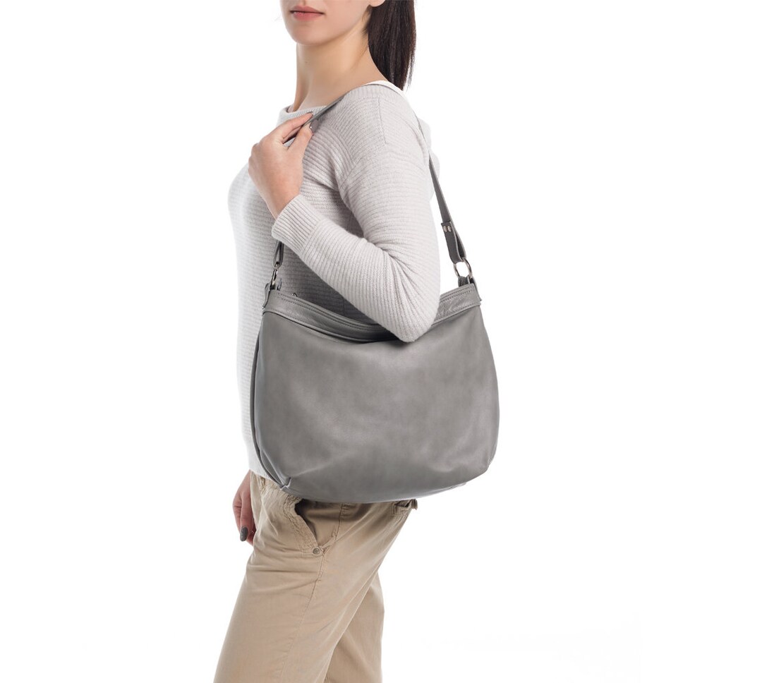 Light Grey Leather Hobo Bag Crossbody Shoulder Bags for Work