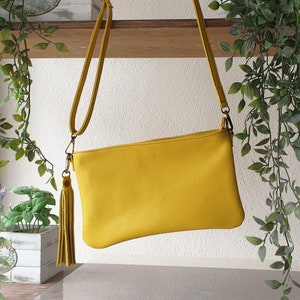 Small mustard yellow leather bag - Cross body bag - Clutch purse - Leather wristlet- Wristlet clutch- Top zip purse with strap -Gift for her