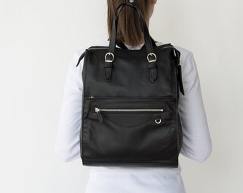 Black leather backpack - Black leather laptop bag - Black soft backpacks - Unisex handmade backpack - Laptop bag - Laptop backpack -Rucksack