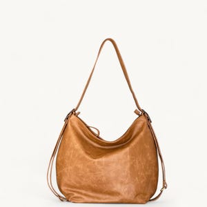 Tan Convertible Leather Hobo Bag – Large 3-in-1 Crossbody, Shoulder & Backpack | Soft Slouchy Shoulder Purse, Gift for Her, Laptop Bag