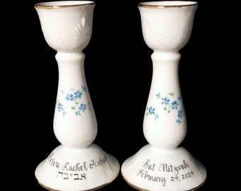 Personalized Hand Painted Judaica Bat Mitzvah Candlesticks