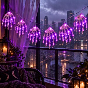 Purple Skeleton Hand LED String Lights, Halloween Ghost Claw Garland (Copper Wire)