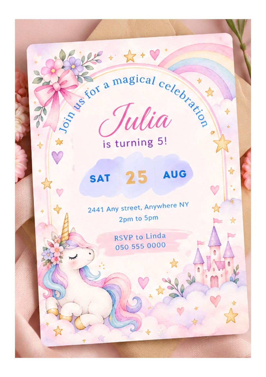 Editable Unicorn Birthday Invitation Template, Pastel Rainbow Party ...