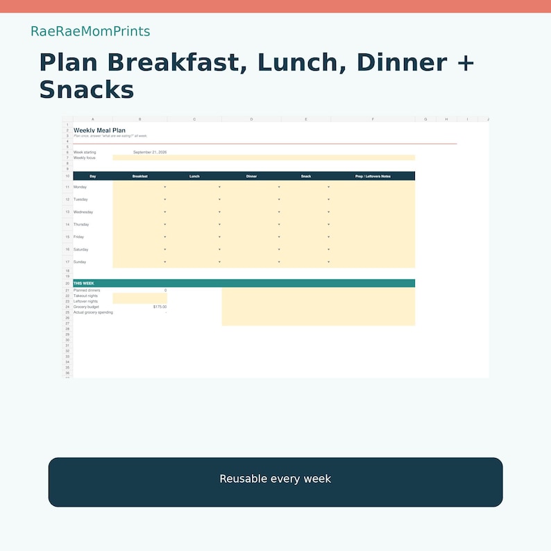 Weekly Meal Planner Spreadsheet, Grocery List, Recipe and Pantry ...