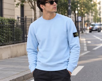 Felpa Stone Island con bussola e patch / Maglione minimalista Y2K / Girocollo casual a maniche lunghe