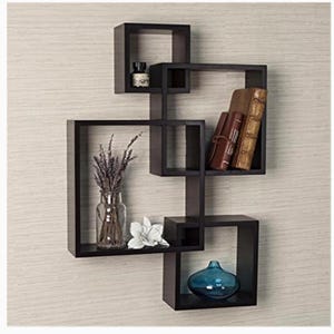 Półka ścienna Interlocking Cube, 4 półki, ciemnobrązowy kompozyt drzewny (25,5 x 17,75 x 4 cale)