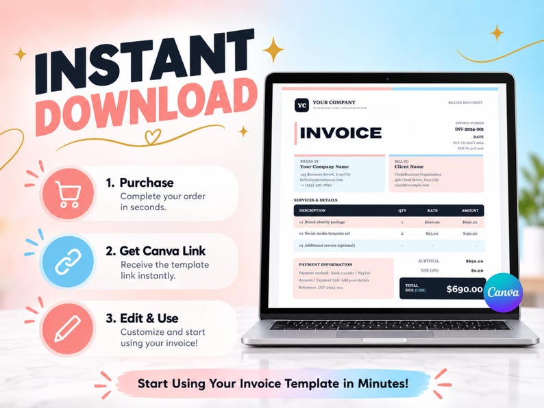 Simple Event Invoice Invoice Template, Editable Business Invoice for Small Business ...