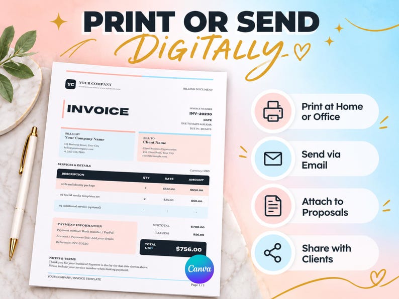 Simple Event Invoice Invoice Template, Editable Business Invoice for Small Business ...