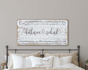 Modern Farmhouse CANVAS - Your song with sheet music - Over the bed decor - Wedding or Anniversary Gift - Farmhouse Sign