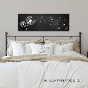 Panoramic Dandelion Over the Bed CANVAS Wall Art - Farmhouse sign - master bedroom decor - Blowing Dandelions - Modern Farmhouse Decor