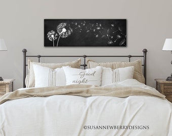 Panoramic Dandelion Over the Bed CANVAS Wall Art - Farmhouse sign - master bedroom decor - Blowing Dandelions - Modern Farmhouse Decor
