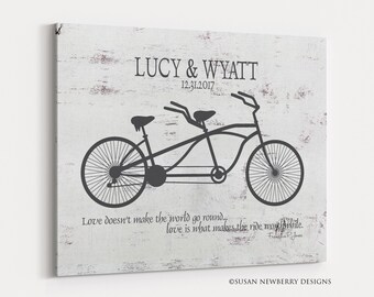 Tandem Bike Monogram with Name and Wedding Date Customizable Wedding 8x10 Burlap Frame Print Anniversary Personalized