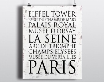 LANDMARK COMPOSITION METRO SIGN PARIS FRANCE Poster Retro Canvas art Prints