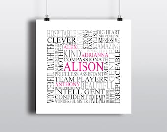 Personalised Word Cloud Running Lady Gift for Her Wall Art Customised Prints