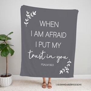 Psalm 56:3 When I am afraid I put my trust in you blanket in minky, sherpa or woven cotton w fringe 2024 JW Year Text image 3