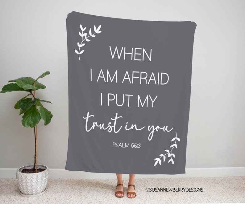 Psalm 56:3 When I am afraid I put my trust in you blanket in minky, sherpa or woven cotton w fringe 2024 JW Year Text image 3