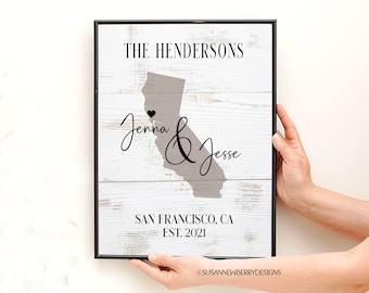 Personalized Wedding Wall Art PRINT or CANVAS - Custom State Map Art - Housewarming - Anniversary - Gift for couple