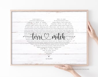 Any song lyrics PRINT OR CANVAS for couple - Heart Shaped Wedding Vows or Song Lyrics - Personalized Anniversary Gift - Custom Wedding Gift