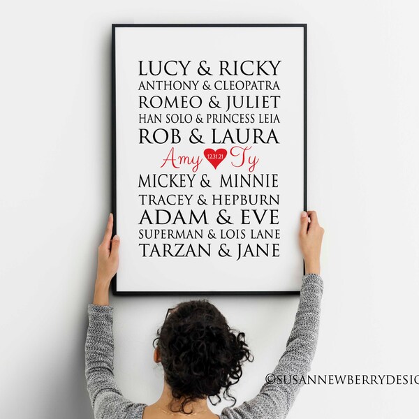 Famous couples - Wedding, Anniversary Gift - gift for couple - famous lovers personalized PRINT or CANVAS - wall decor