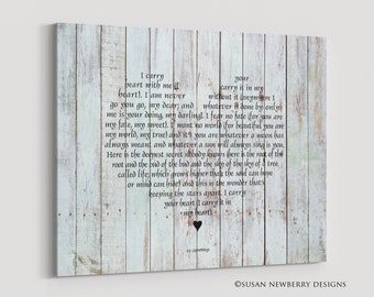 I carry your heart with me ee cummings horizontal PRINT OR CANVAS wall art - inspirational art - heart typography - Anniversary Wedding gift