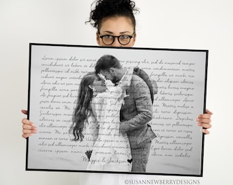 PRINT OR CANVAS 1st Anniversary Wedding Photo with Wedding Vows or Song Lyrics First Dance Paper - Gift for couple